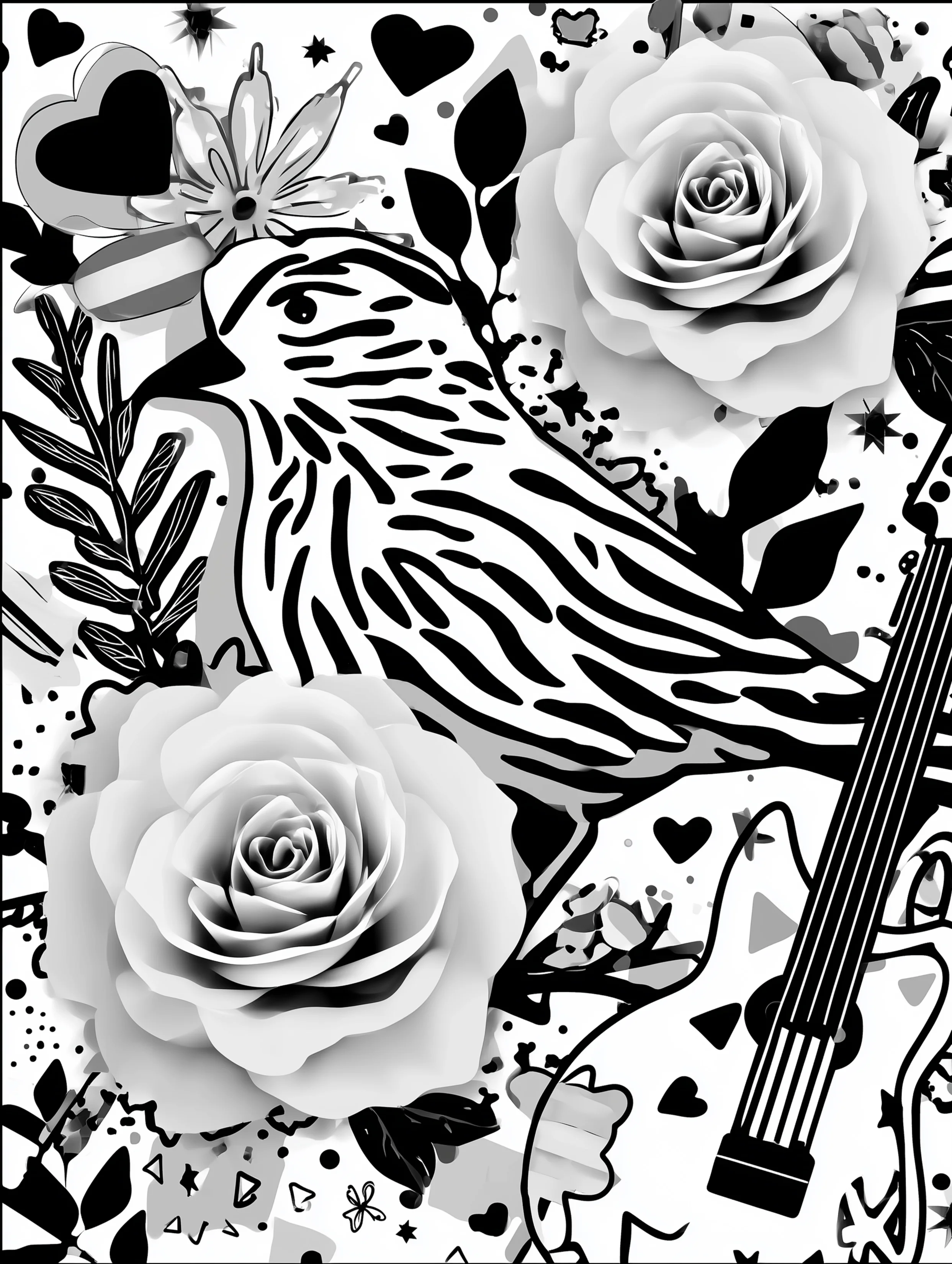 Free printable bird coloring page for adults featuring a bird next to a pencil